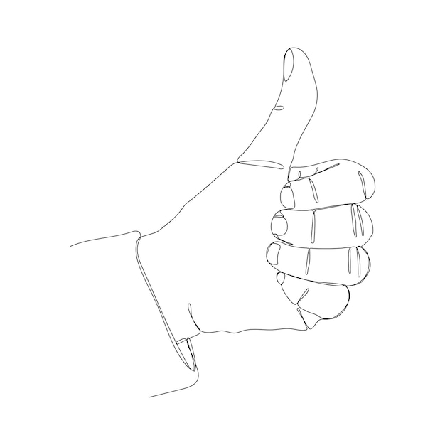 Рука с поднятым пальцем нарисована одной линией на белом фоне