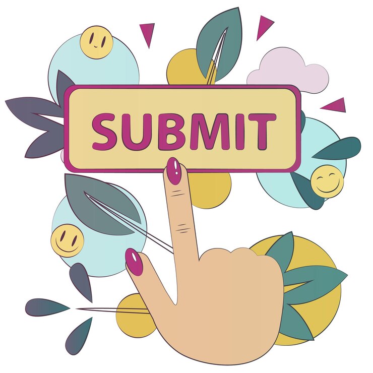 Vector a hand with a sign that says submit on it
