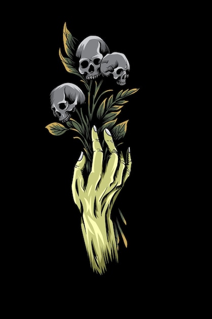 Hand with skull flower vector illustration