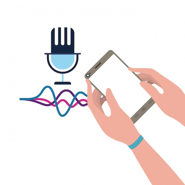 벡터 스마트 폰 및 음성 길잡이와 손