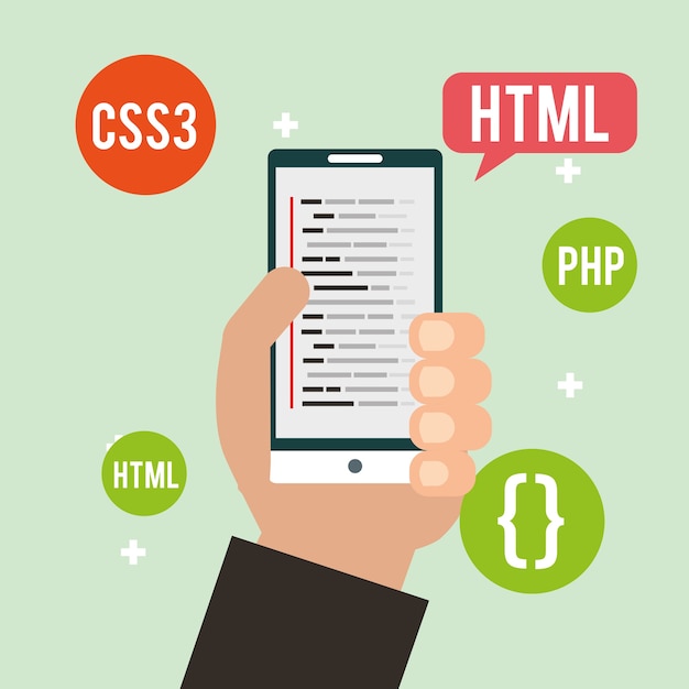 スマートフォンプログラムのコーディング言語ソフトウェアを手に