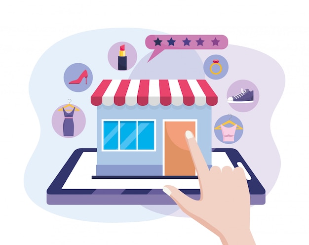 Hand with tablet technogy and digital market to shopping online