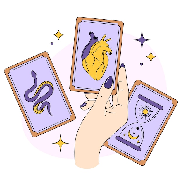 Vector hand with tarot card esoteric magic witchcraft astrology illustration fortune telling mystic drawing