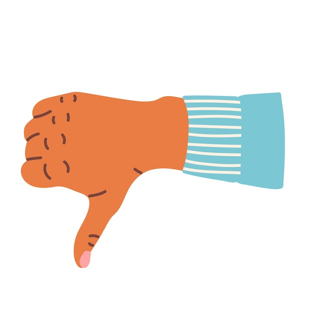 Hand with thumb down dislike gesture bad feedback Flat cartoon vector illustration isolated on white