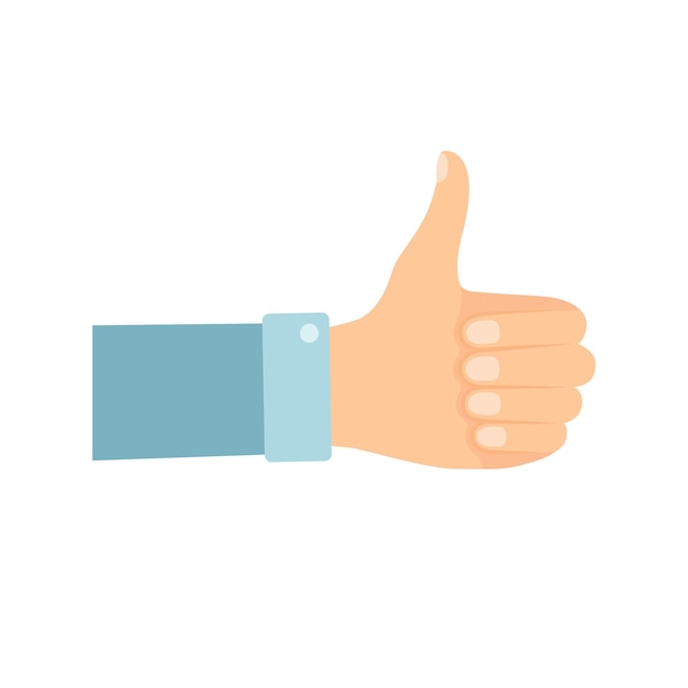 Vector hand with thumb up on white background, vector illustration