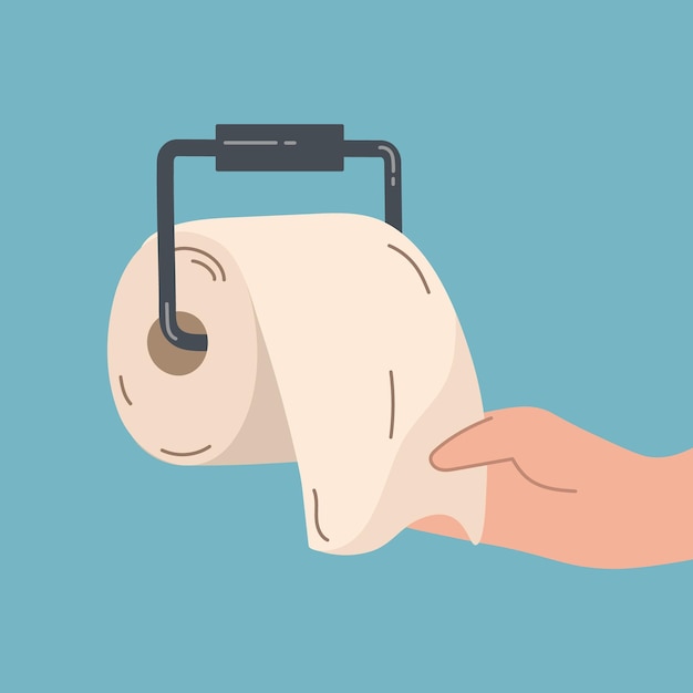 Hand with toilet paper hygiene isolated design Roll tissue paper in cartoon style