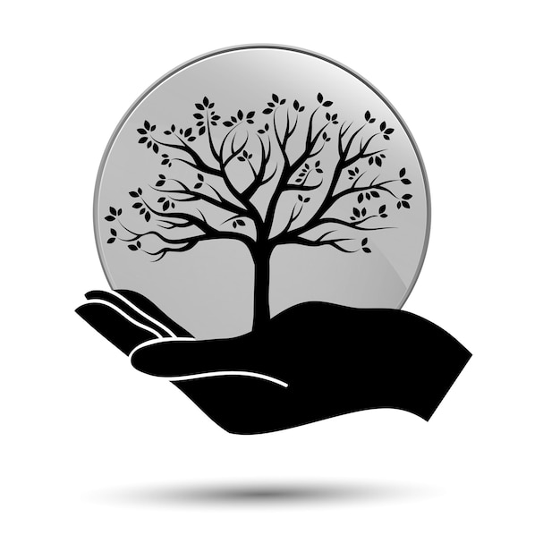 Vettore icona della mano con l'albero si può usare per la cura della natura logo ecologia logo e salute