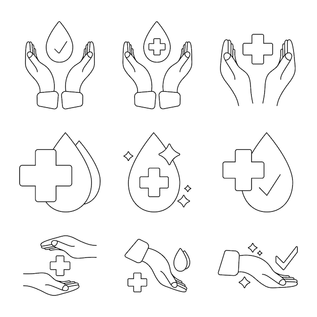 Hand with water drop and medical cross Clinically or dermatologically tested insignia stamp