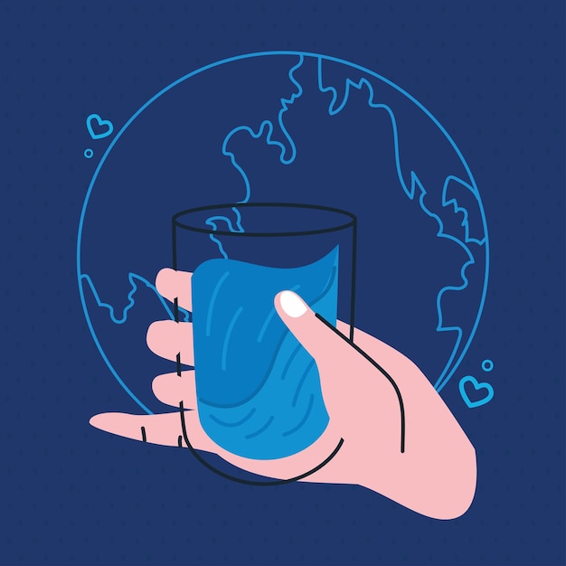 Vector hand with water in glass