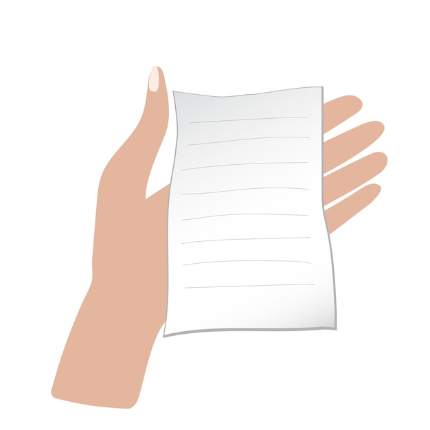 Hand with white crumpled piece of paper in a line Vector illustration for list notes scrapbook