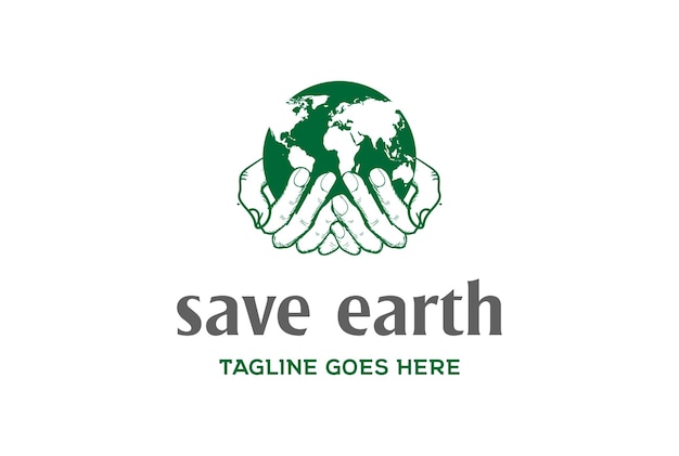 Hand with World Globe Earth Planet for Save Environment Logo Design Vector