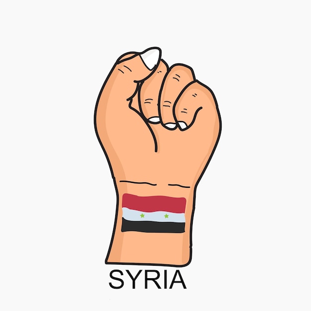 A hand with a wristband that says syria on it.