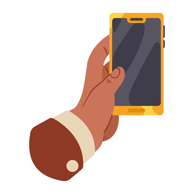 Hand with yellow smartphone icon