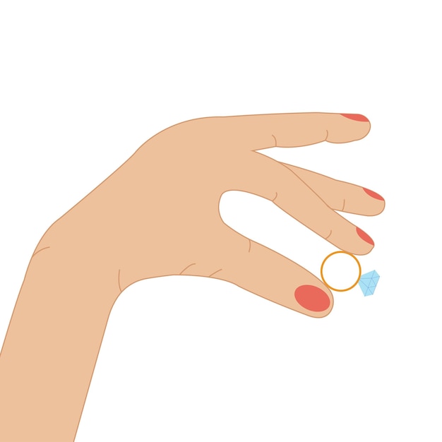 Vector hand of woman with ring illustration giving back wedding ring female hand cancel ring for postcard