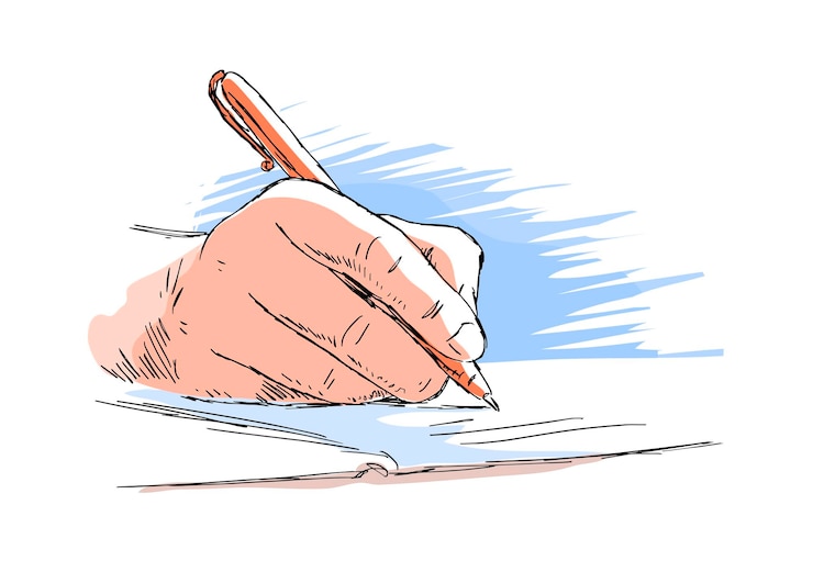 Vector hand writes with a pen in a notebook education study and business concept vector illustration sketch