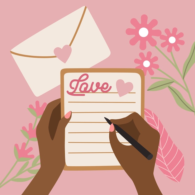 Hand writing love letter pink valentine illustration