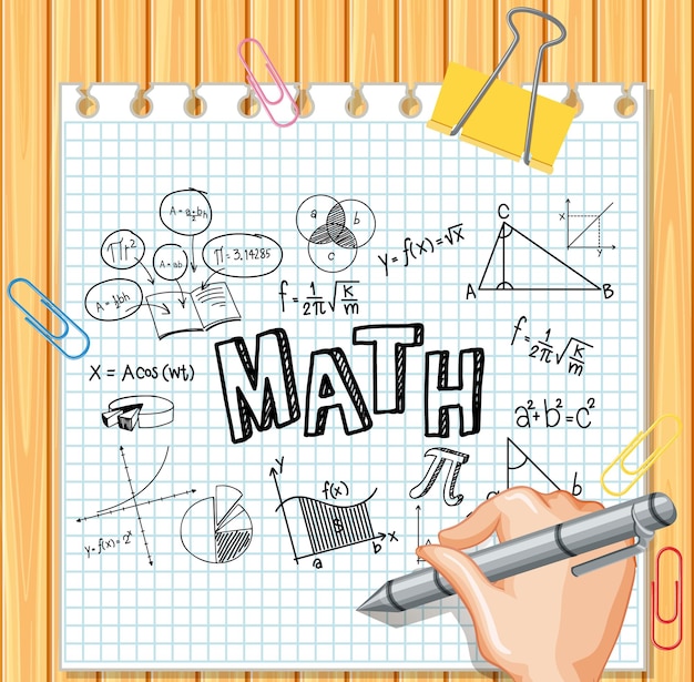 Vector hand writing math formula on wood board