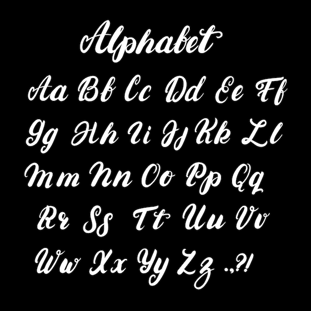 手書きの小文字と大文字の書道のアルファベット