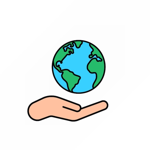 Hand zorg over aarde eenvoudige lijn illustratie planeet concept opslaan