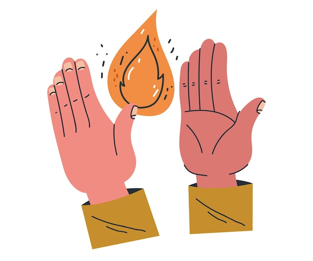 Handarm die vuur vasthoudt vlam geïsoleerd concept Vector plat grafisch ontwerp illustratie