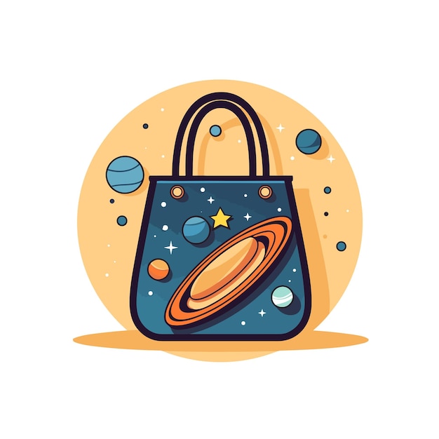 A handbag with planets and stars on it