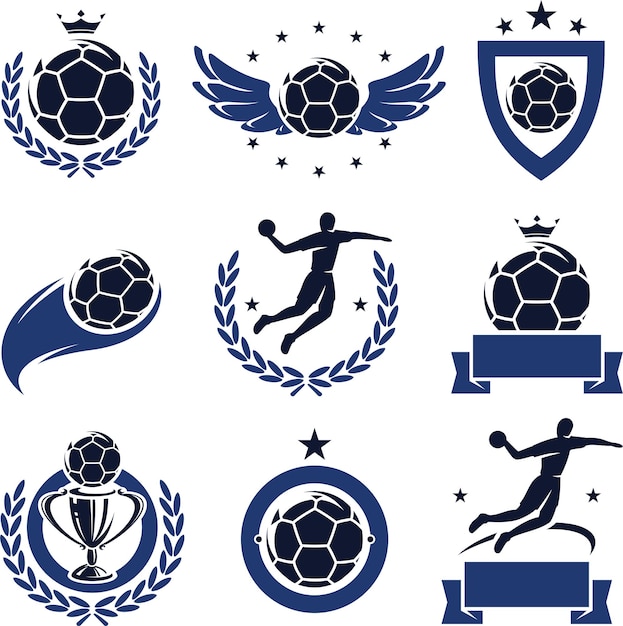 Handball labels and icons set Vector