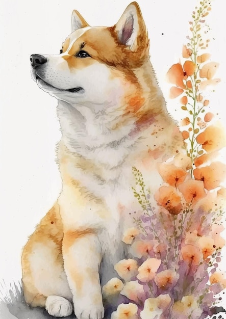 Handbeschilderd akita inu aquarel ontwerp