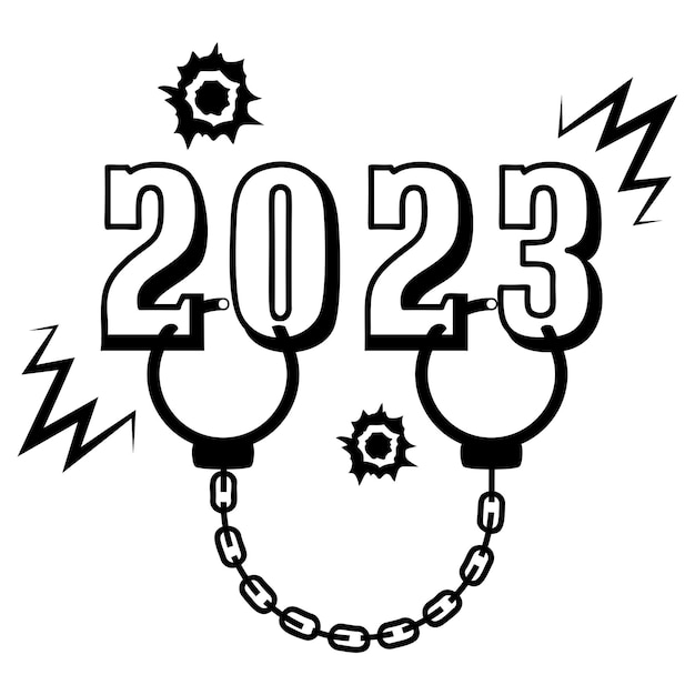 handboeien gedrukt 2023 concept Twintig Drieëntwintig vector Gelukkig Nieuwjaar 2023 HNY Wishes New Years