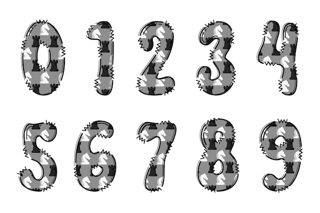 Design tipografico artistico creativo a colori con numeri di scacchi realizzati a mano