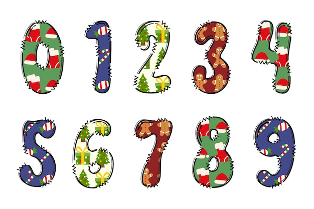Vector handcrafted christmas number color creative art typographic design