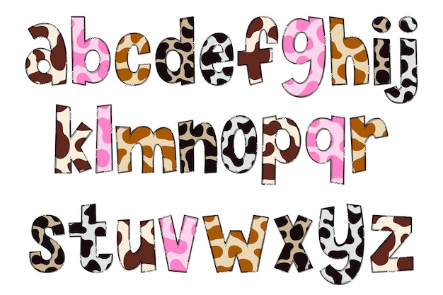 Handcrafted cow texture letters color creative art typographic design