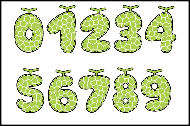 Vector handcrafted fruity number color creative art typographic design