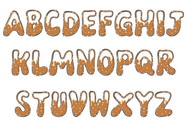 Vector handcrafted gingerbread cookies letters color creative art typographic design