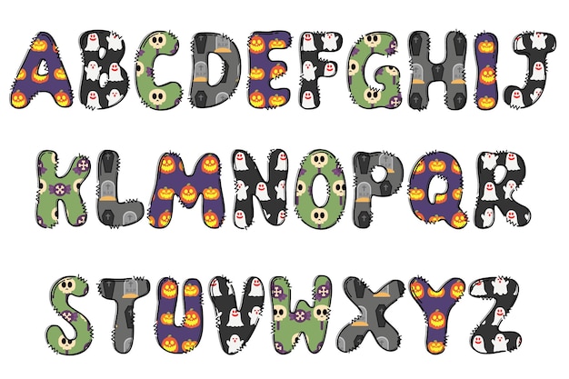 Vector handcrafted halloween letters color creative art typographic design