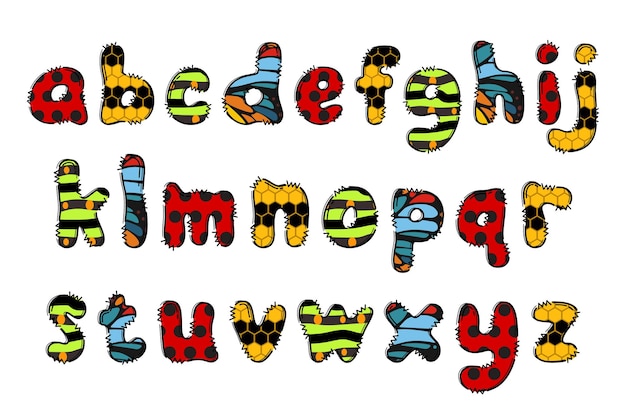 Lettere di insetti realizzate a mano colorano il design tipografico di arte creativa