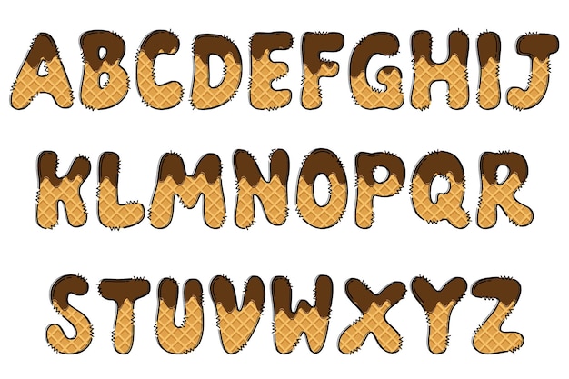 Буквы из нездоровой пищи ручной работы раскрашивают креативный художественный типографский дизайн