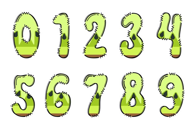 Vector handcrafted kiwi fruit number color creative art typographic design