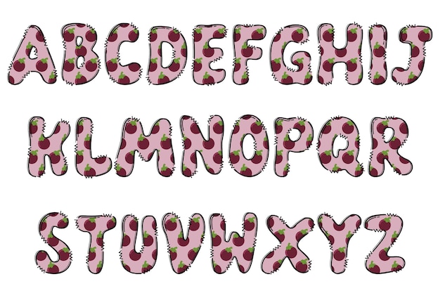 Handcrafted Mangosteen Fruit letters color creative art typographic design