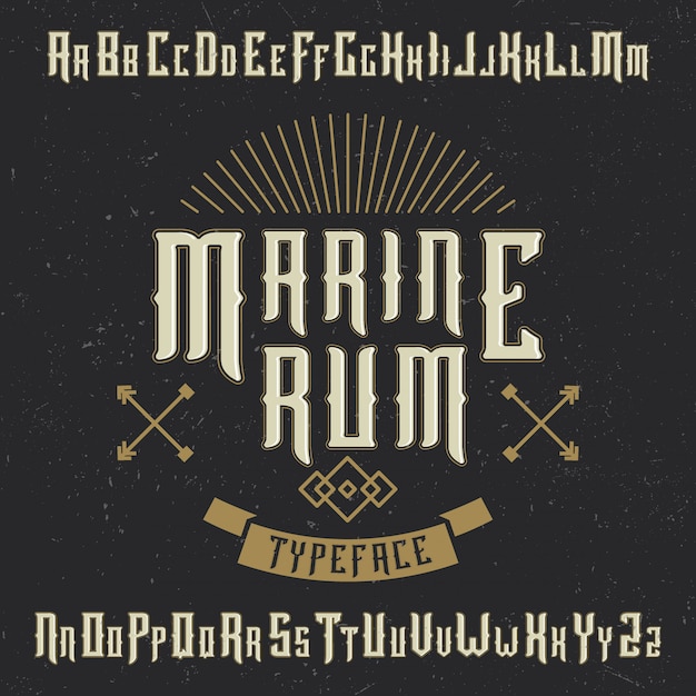 Handcrafted 'Marine Rum' font with and anchor and decoration