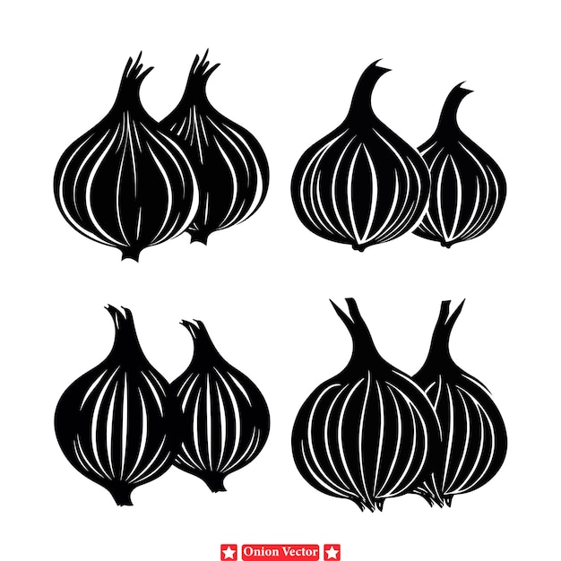 Vector handcrafted onion silhouette graphics natural farm to table elements for healthy eating concepts