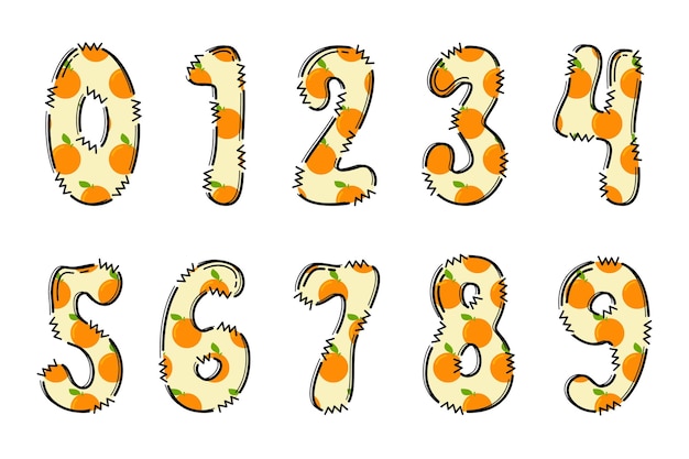 Vector handcrafted orange fruit number color creative art typographic design