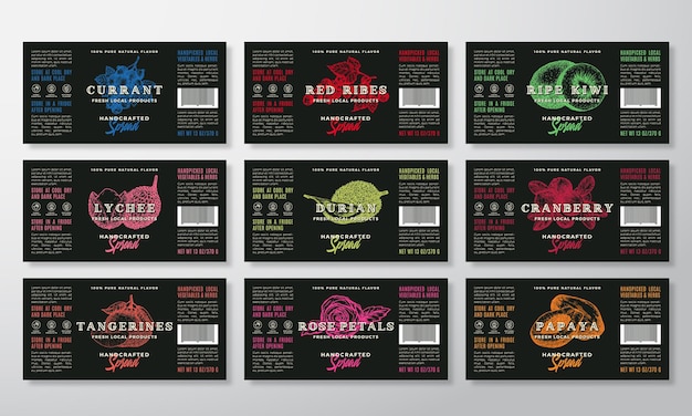 Vector handcrafted spread or jam labels template collection abstract vector packaging design layouts set mo...