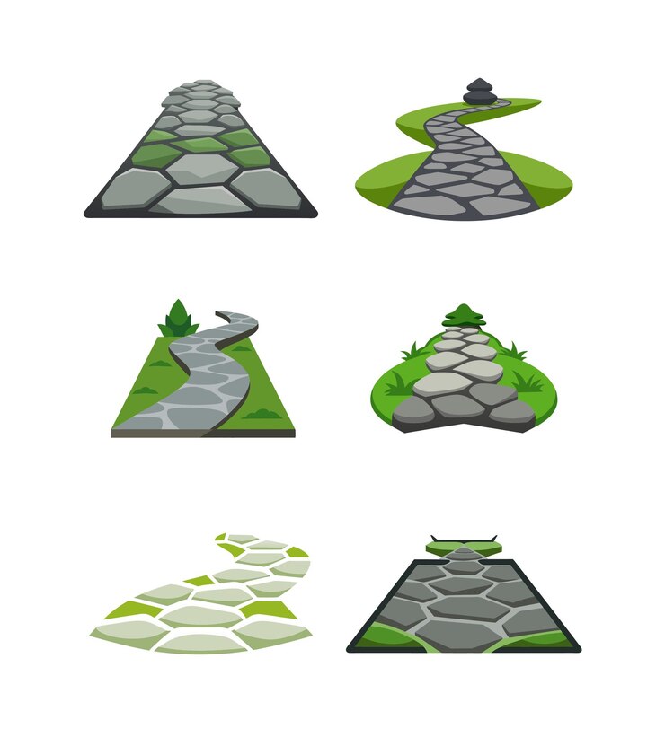 Vector handcrafted stone path line art collection