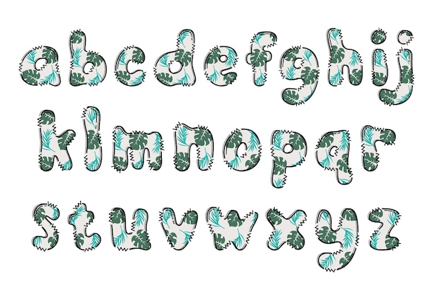 Lettere tropicali realizzate a mano colorano il design tipografico di arte creativa