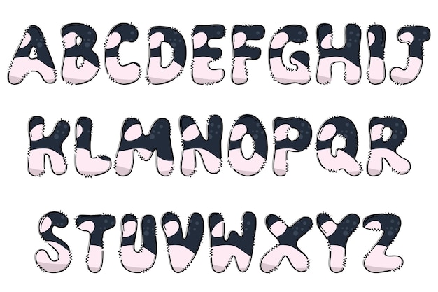 Vettore lettere di creature acquatiche realizzate a mano colorano il design tipografico di arte creativa