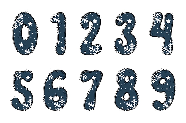 Vector handcrafted winter number color creative art typographic design