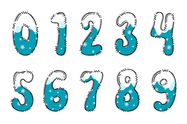 ベクトル 手作り 冬の数字 カラー クリエイティブ アート タイポグラフィック デザイン