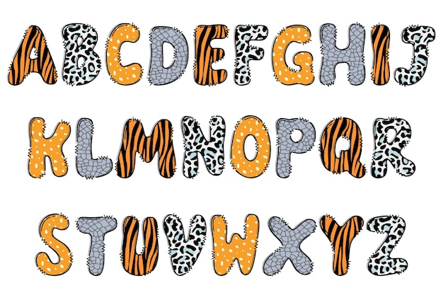 Vector handcrafted zoo letters color creative art typographic design