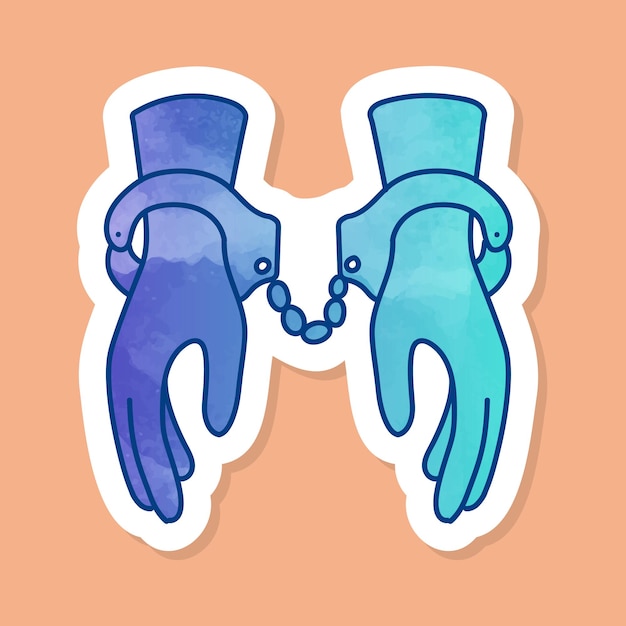 Vector handcuffed hands color sticker