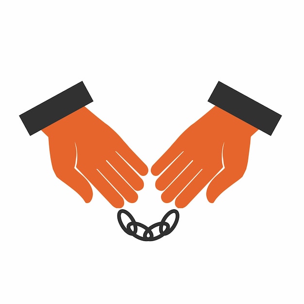 Handcuffs on hands flat style Vector illustration